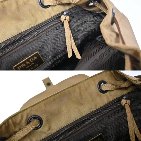 PRADA Logo Backpack Bag Drawstring Nylon Leather Beige Italy 38KA864 - Picture 13 of 15
